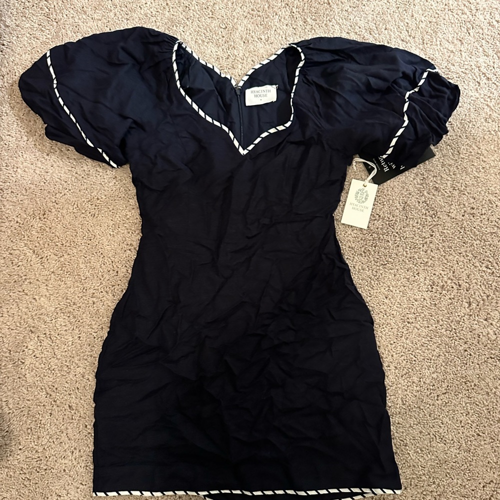 Elegant Navy Mini Dress with Puff Sleeves NWT